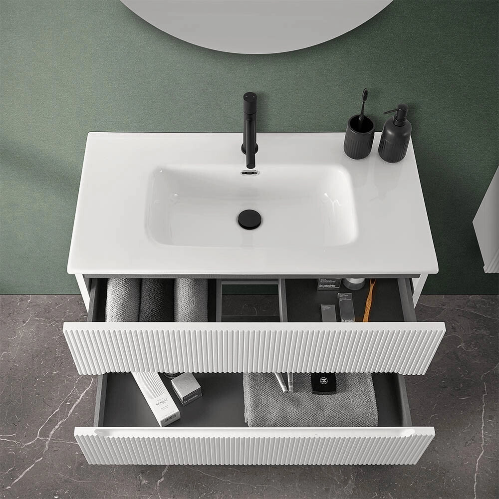 Mobile bagno sospeso cannettato 90 cm bianco opaco Bali