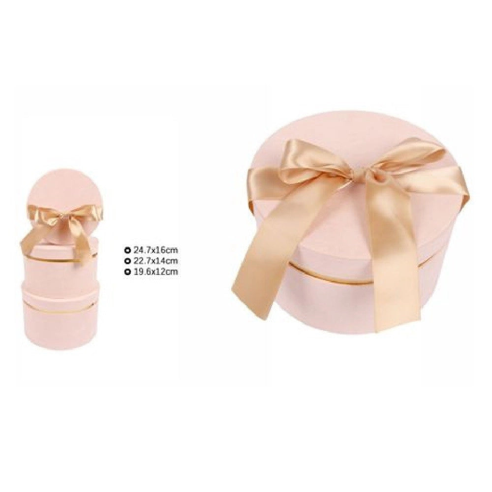 Trade Shop - Set 3 Scatole Scatola Box Regali Varie Misure Matrioska Tonde Rosa Pallido 71944 -