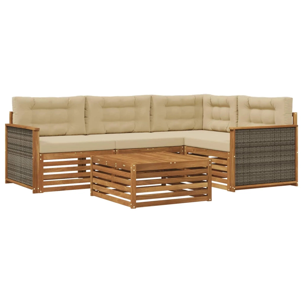 Set di divani da esterno con cuscino 5 pcs Naturale e Beige 3383321