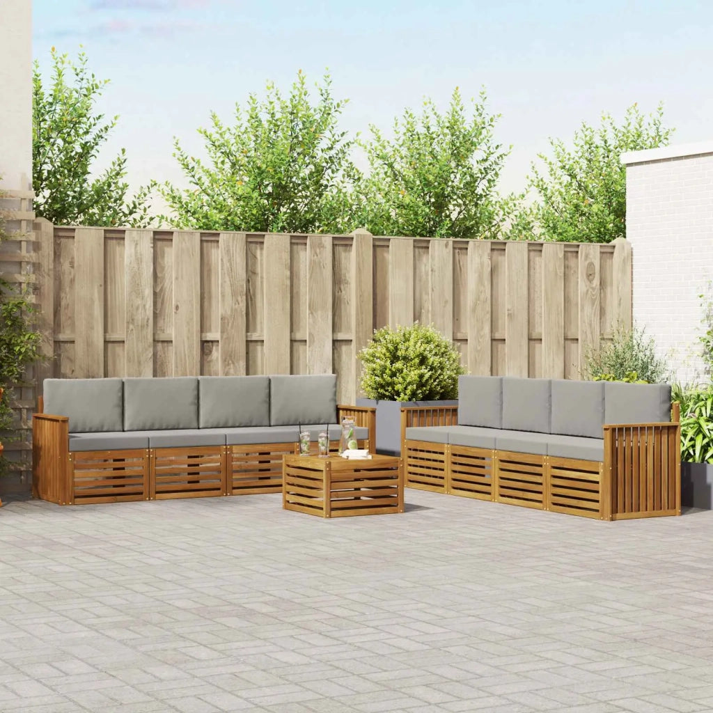 Set divani con cuscino 9 pcs Grigio Naturale e Chiaro
