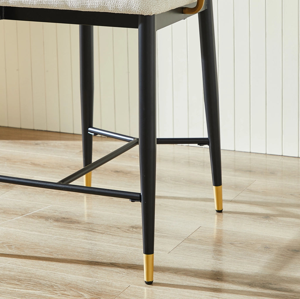 Sgabello da bar in ciniglia beige con struttura nero oro
