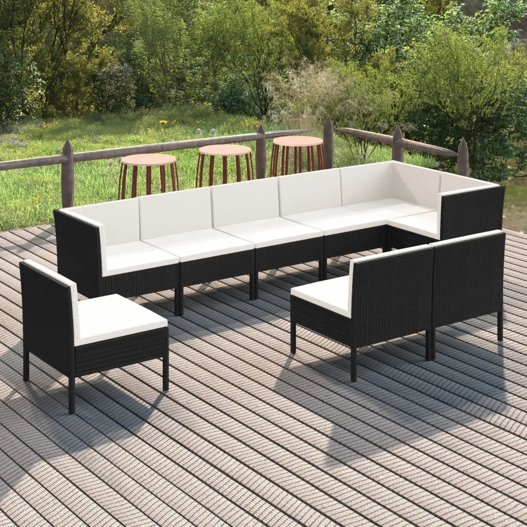 Set Divani da Giardino 9 pz con Cuscini in Polyrattan Nero cod mxl 38355