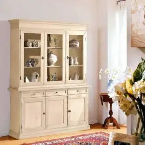 Credenza cristalliera in legno 3 ante mod Martini Shabby chic avorio anticato