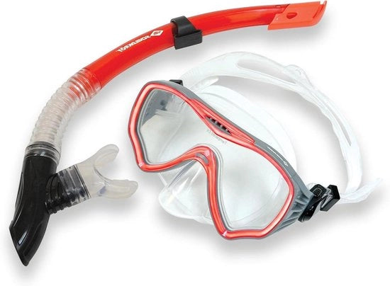Snorkelset con maschera subacquea con vetro di sicurezza, clip Easy, protezione dalla schiuma e valvola di scarico per nuoto e immersioni