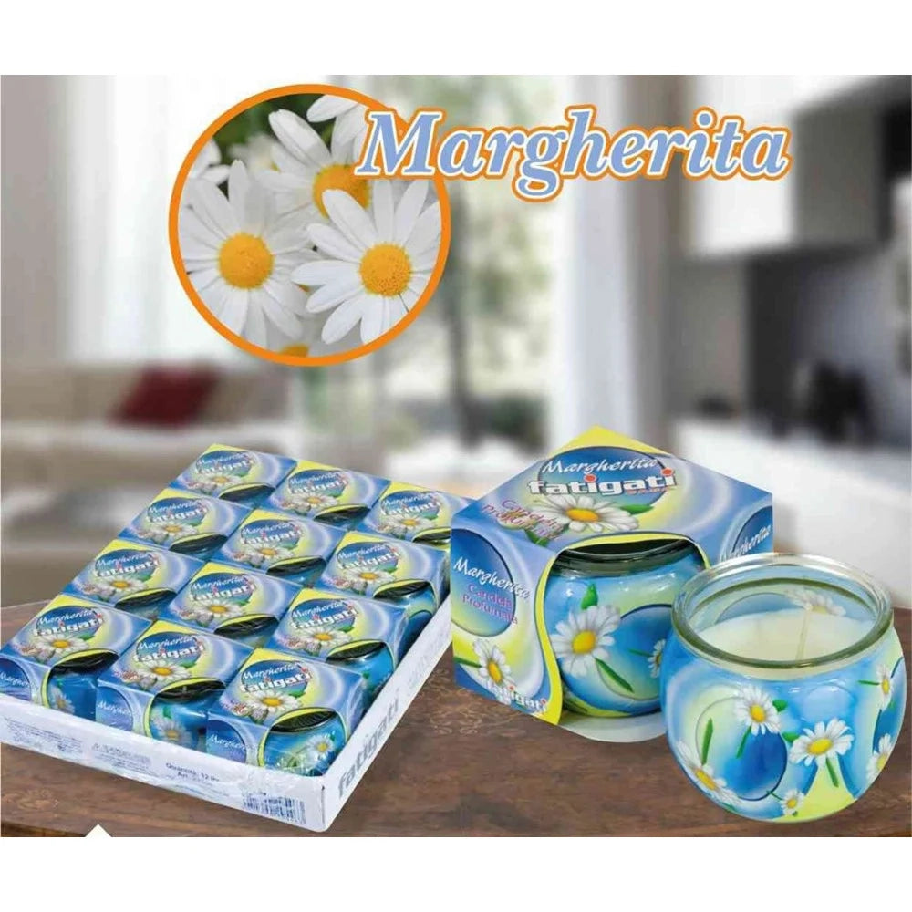 Trade Shop - Set 12pz Candela In Vasetto Vetro Profumo Alla Margherita Ambiente Decorativo 295463 -