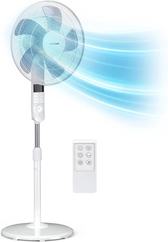 Ventilatore a soffitto con stativo, 40cm, altezza 135cm, 4 modalità, oscillazione 80°, altezza regolabile e testata girevole