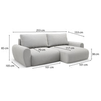 Paullo, Divano Letto con Penisola Contenitore, 253x153 cm Grigio