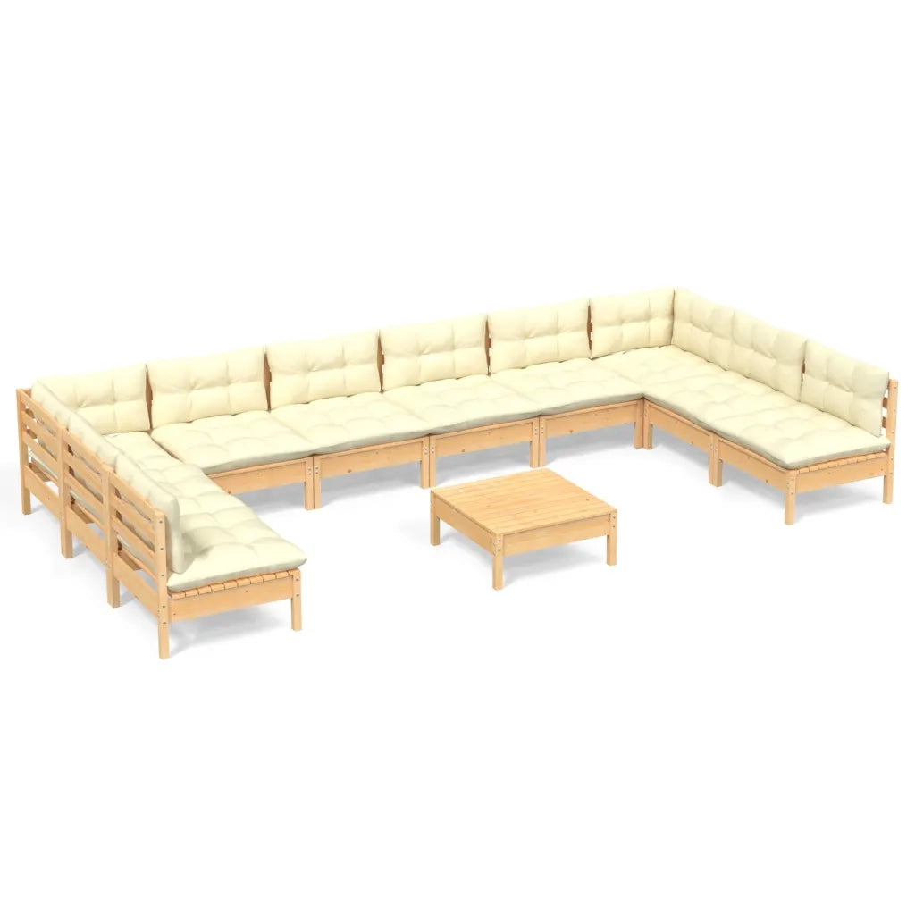 Set Divani da Giardino 11 pz con Cuscini Crema Massello di Pino 3097193