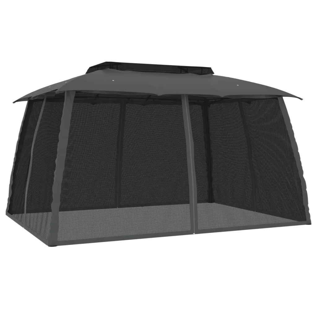vidaXL Gazebo Tetto Doppio e Pareti Rete Antracite 3,93x2,93 m Acciaio
