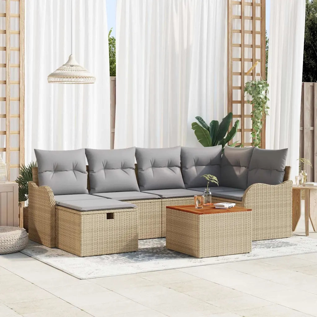 Set Divano da Giardino con cuscino 7 pcs Beige Poly Rattan 3360815
