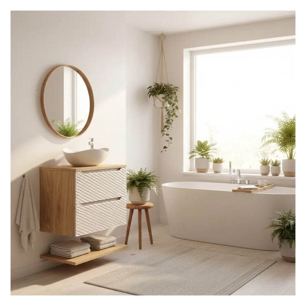 Set da bagno YOKA beige: mobile sotto lavabo con cassetti 70 cm + piano per lavabo + lavabo da appoggio
