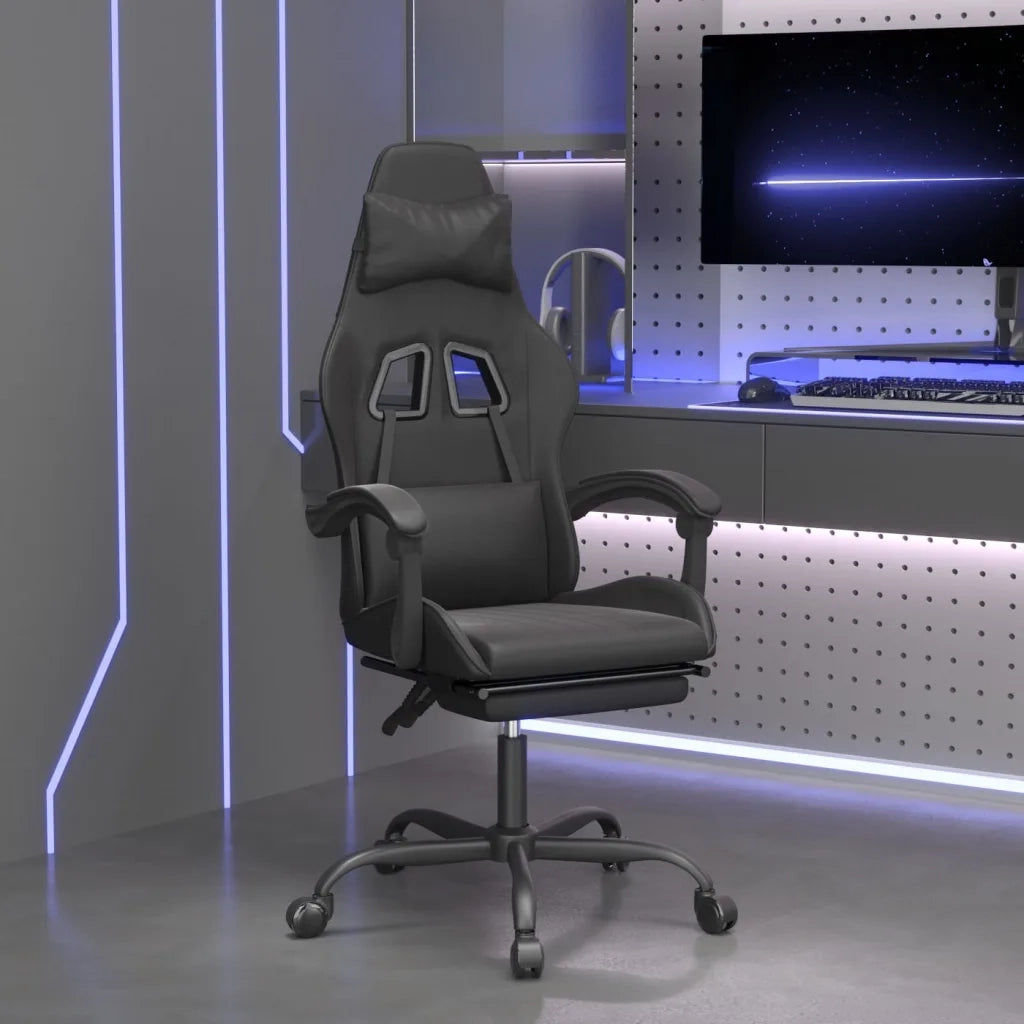 vidaXL Sedia da Gaming Girevole Poggiapiedi Nero in Similpelle