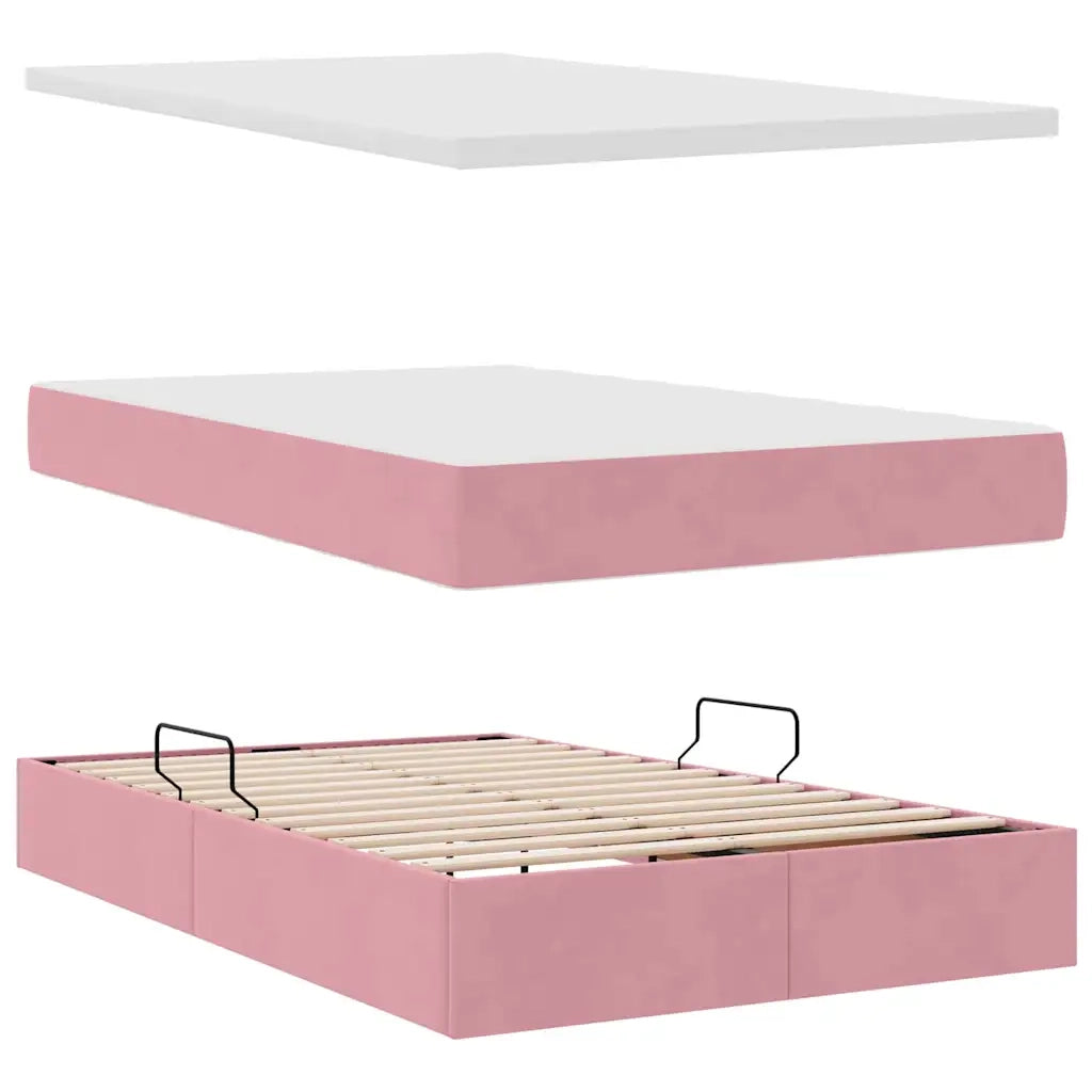 Letto con contenitore e materasso Rosa 120 x 200 cm Velluto