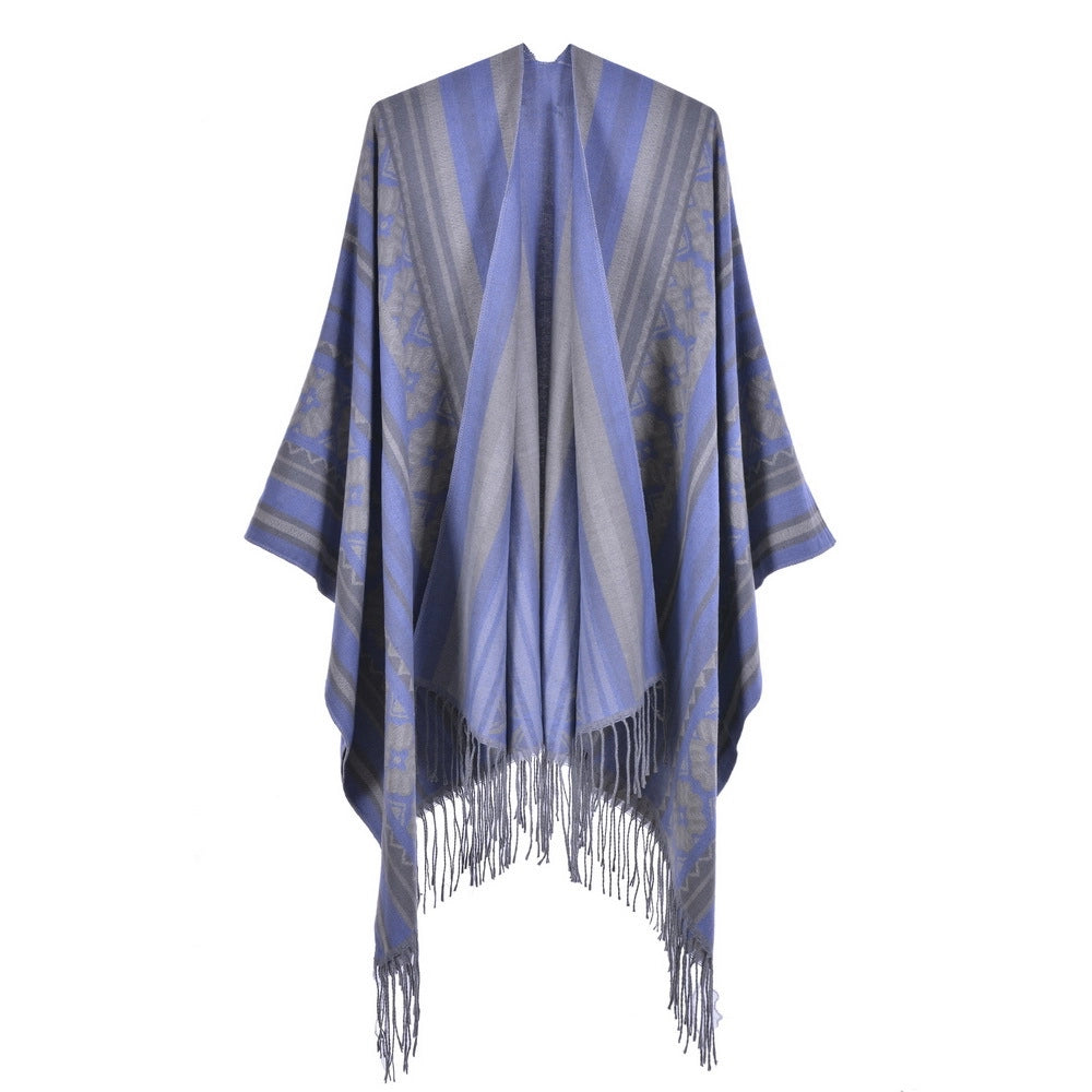 Sciarpa jacquard da donna, stile street europeo e americano, con spacco, cappa spessa e calda