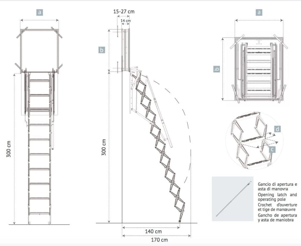 SCALA RETRATTILE A PARETE Cm 70X80 H300 A PANTOGRAFO SCARI WALL