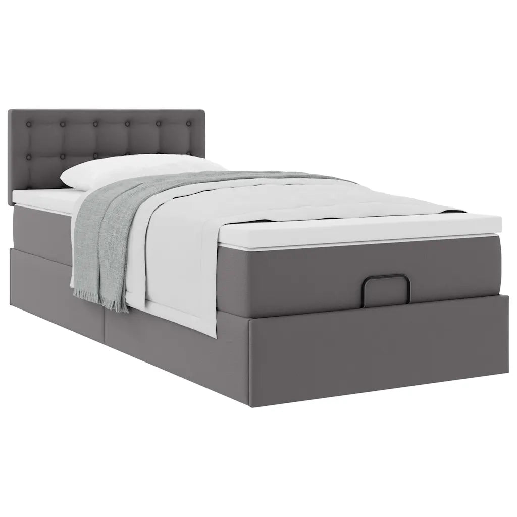vidaXL Letto Pouf con Materasso Grigio 80x200 cm Similpelle