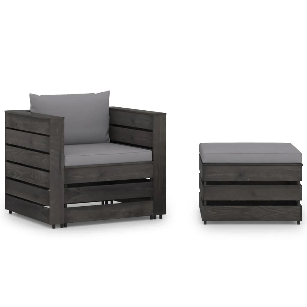 Set di mobili da giardino mobili da esterno 2 pezzi con cuscini legno impregnato grigio 02_0015886