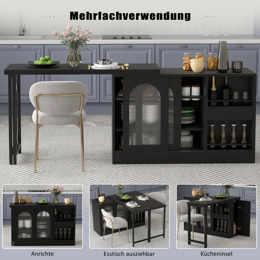 Tavolo da pranzo - bar moderno - estraibile - girevole 360° - con vano - ante in vetro - nero