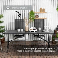 Tavolo da Giardino Pieghevole per 6 Persone in Acciaio e HDPE, 180x75.5x73cm, Grigio Scuro
