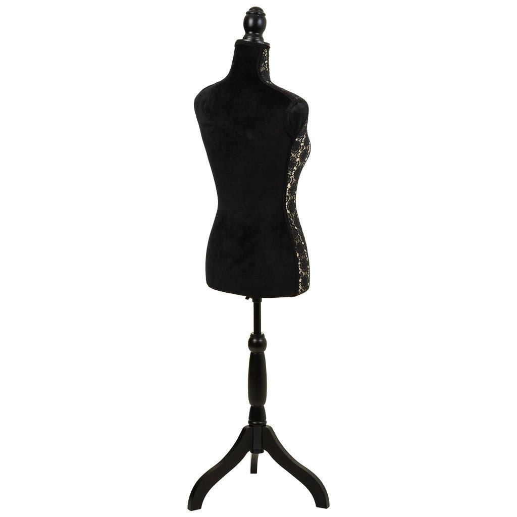 Manichino in legno e schiuma rivestito in tessuto nero 24x37,5x168h