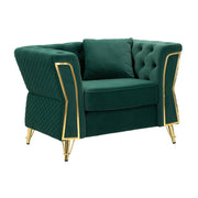 Poltrona Gabbiano, Seduta imbottita, Divano singolo da salotto, Sedia con braccioli, 104x83 h76 cm, Verde e Oro