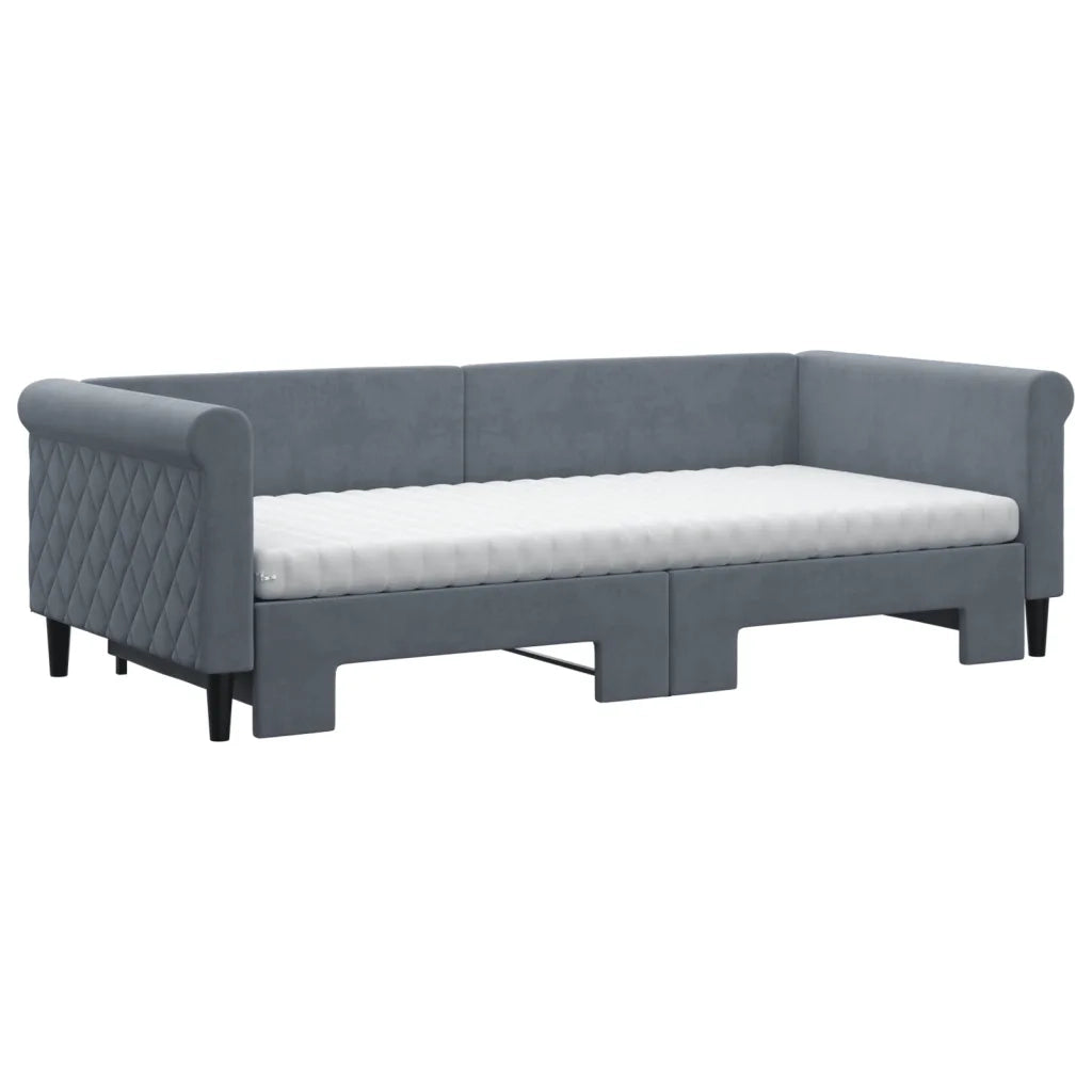 Divano Letto Estraibile Materassi Grigio Scuro 90x200cm Velluto 3197796
