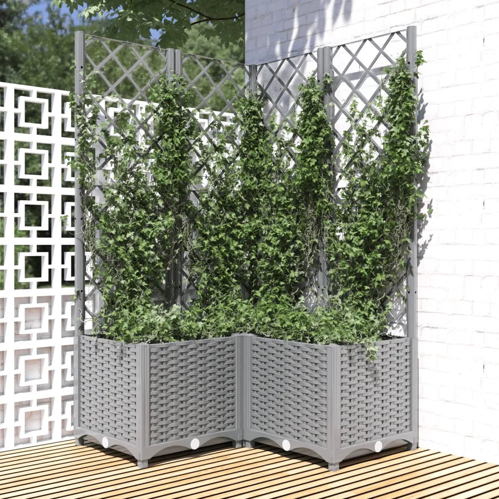 Fioriera da Giardino con Graticcio-Vaso da Esterno-Fioriera con Griglia Grigio Chiaro 80x80x136cm PP