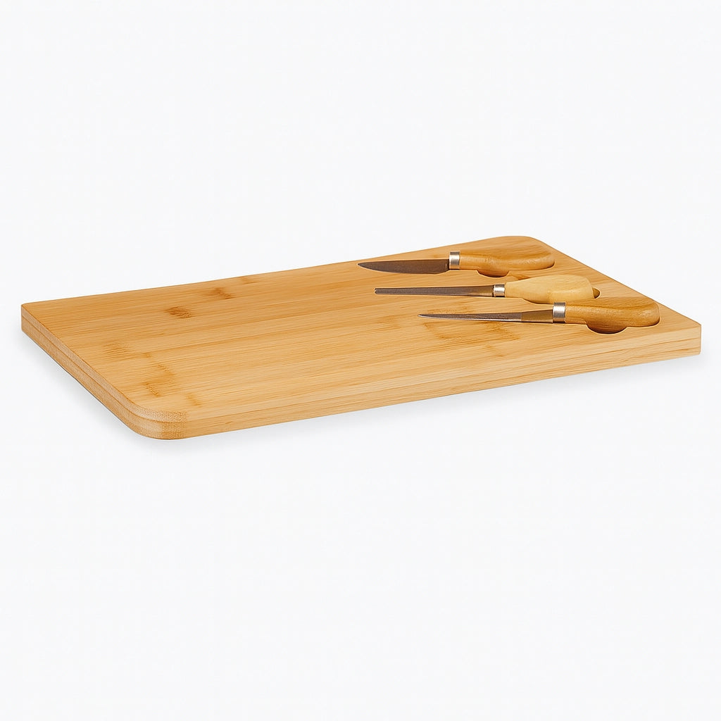 Tagliere Cucina in Bambù con accessori Formaggio 34 x 19 H1.8 cm Legno Naturale