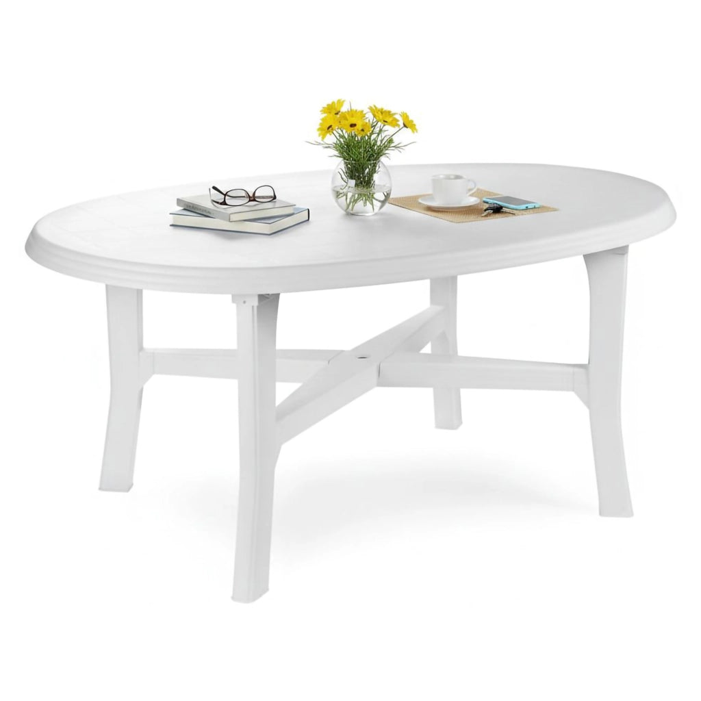Simmsville, Tavolo da Esterno 6 Posti Made in Italy, 165x110x72h cm Bianco