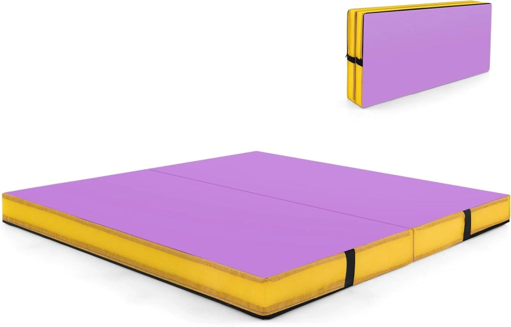 Tappetino Fitness Pieghevole, Materassino per Ginnastica e Acrobatica con Rivestimento in Pelle Sintetica e Maniglie, per Esercizi a Casa per Yoga, Stretching e Pilates