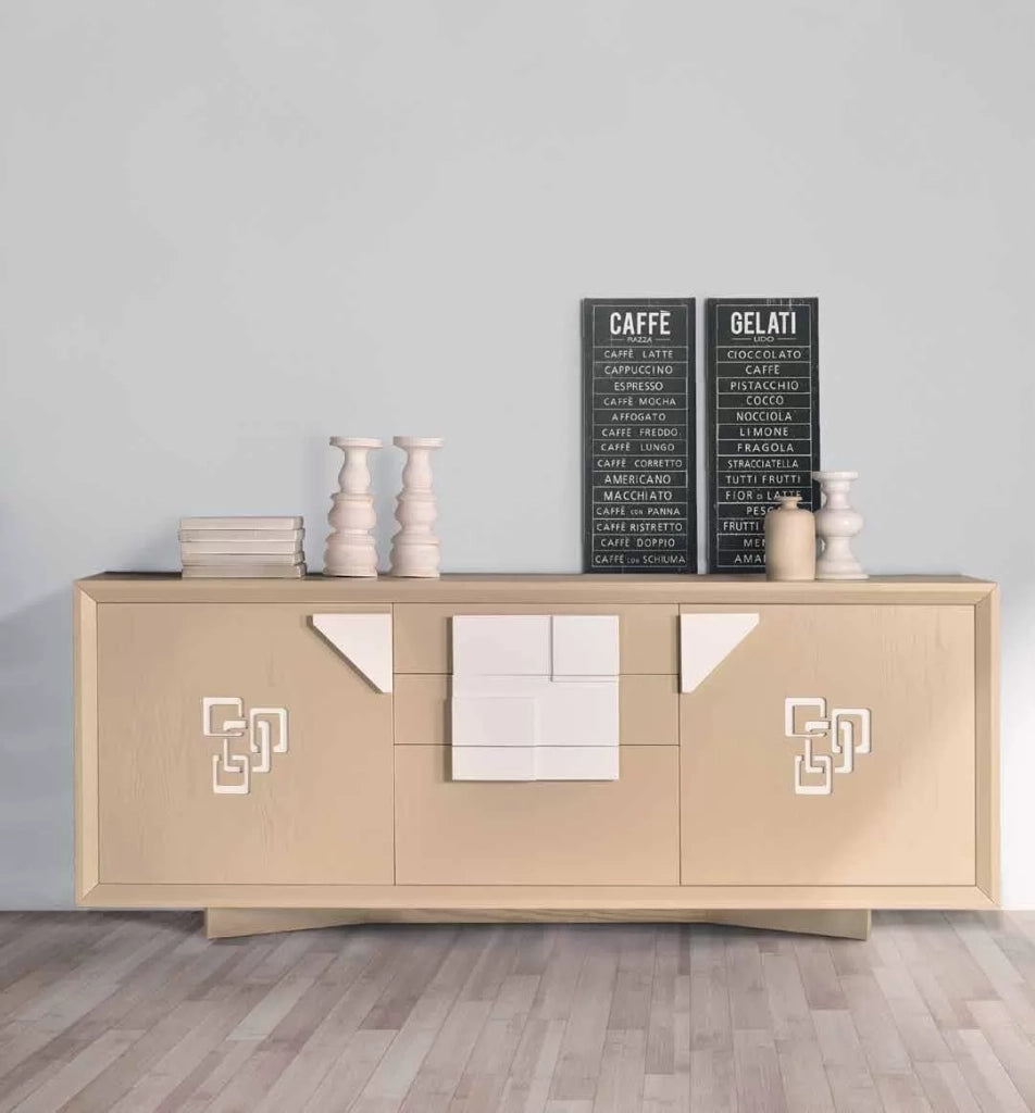 Credenza frassino laccato onice poro aperto 2 porte piedi  a sciabola l.210 p.50 h.88