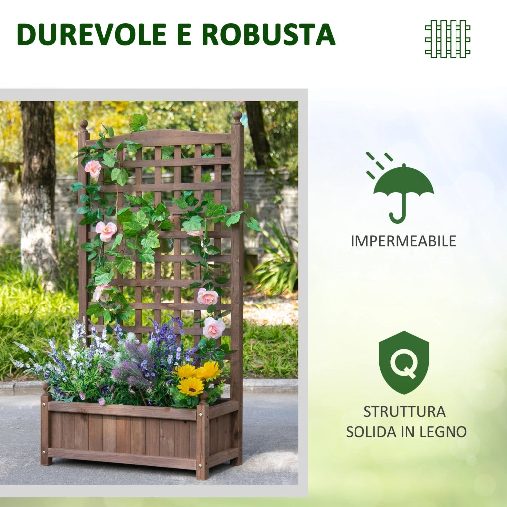 Fioriera da Esterno con Grigliato per Piante Rampicanti 64x28x120 cm in Legno Marrone