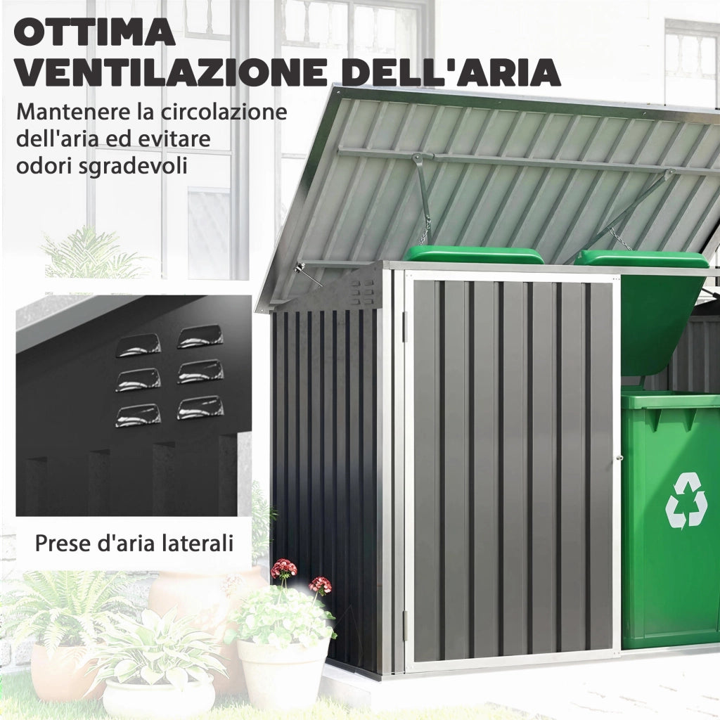 Capanno Giardino, Organizer Bidoni Spazzatura Orizzontale, Grigio Scuro
