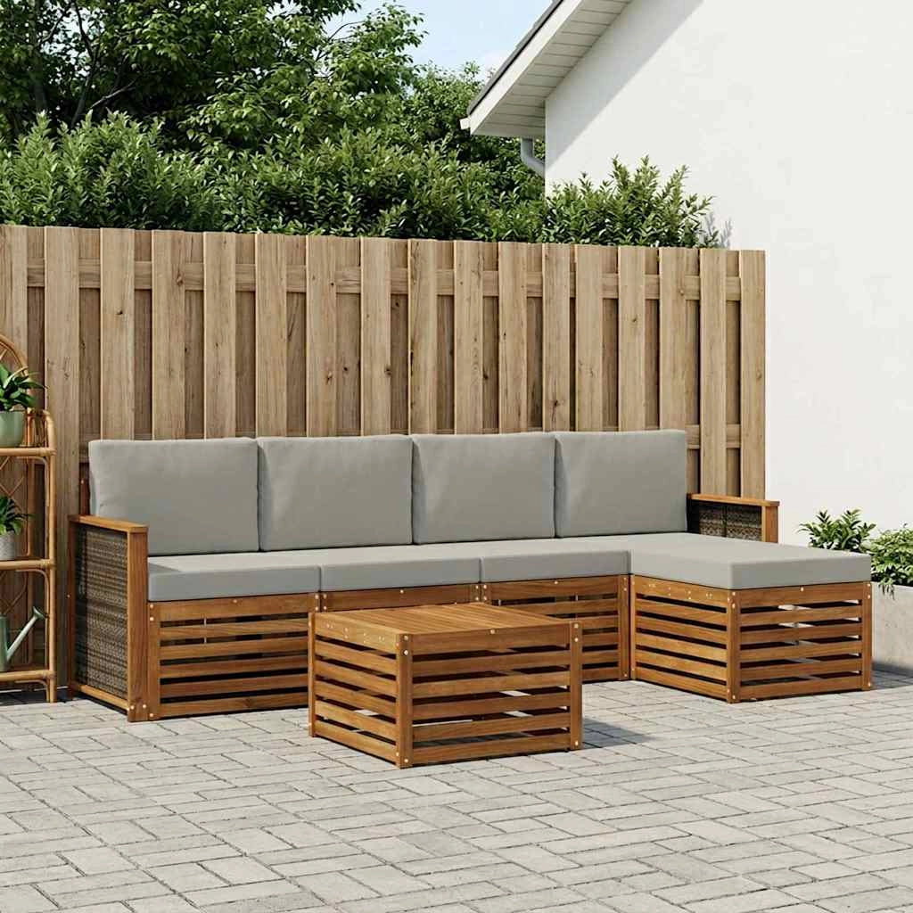 Set di divani da esterno 6 pz Naturale e Grigio Chiaro 3384257