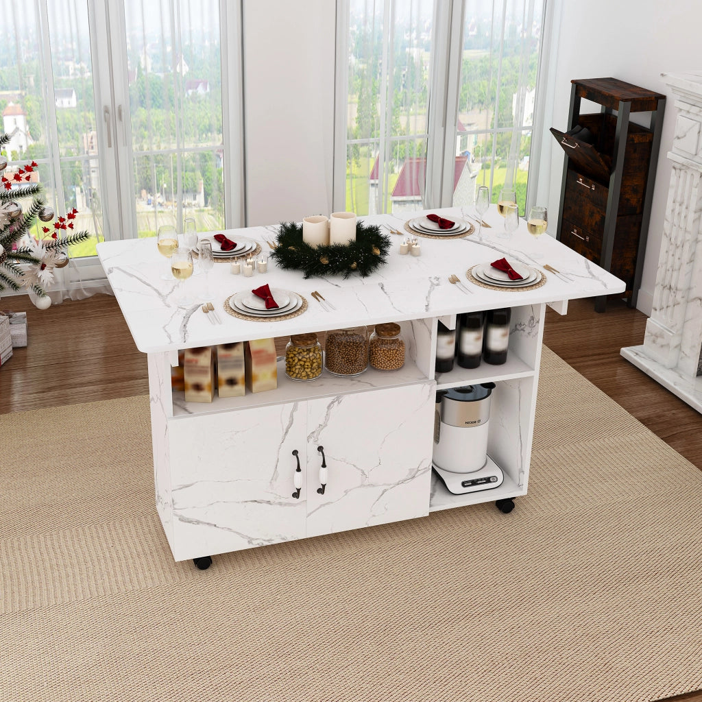 Tavolo pieghevole 3 in 1 con 5 ruote in MDF bianco