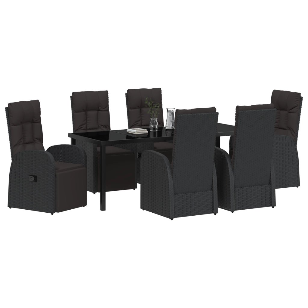 Set da Pranzo da Giardino 7 Pezzi con Cuscini Nero Polyrattan