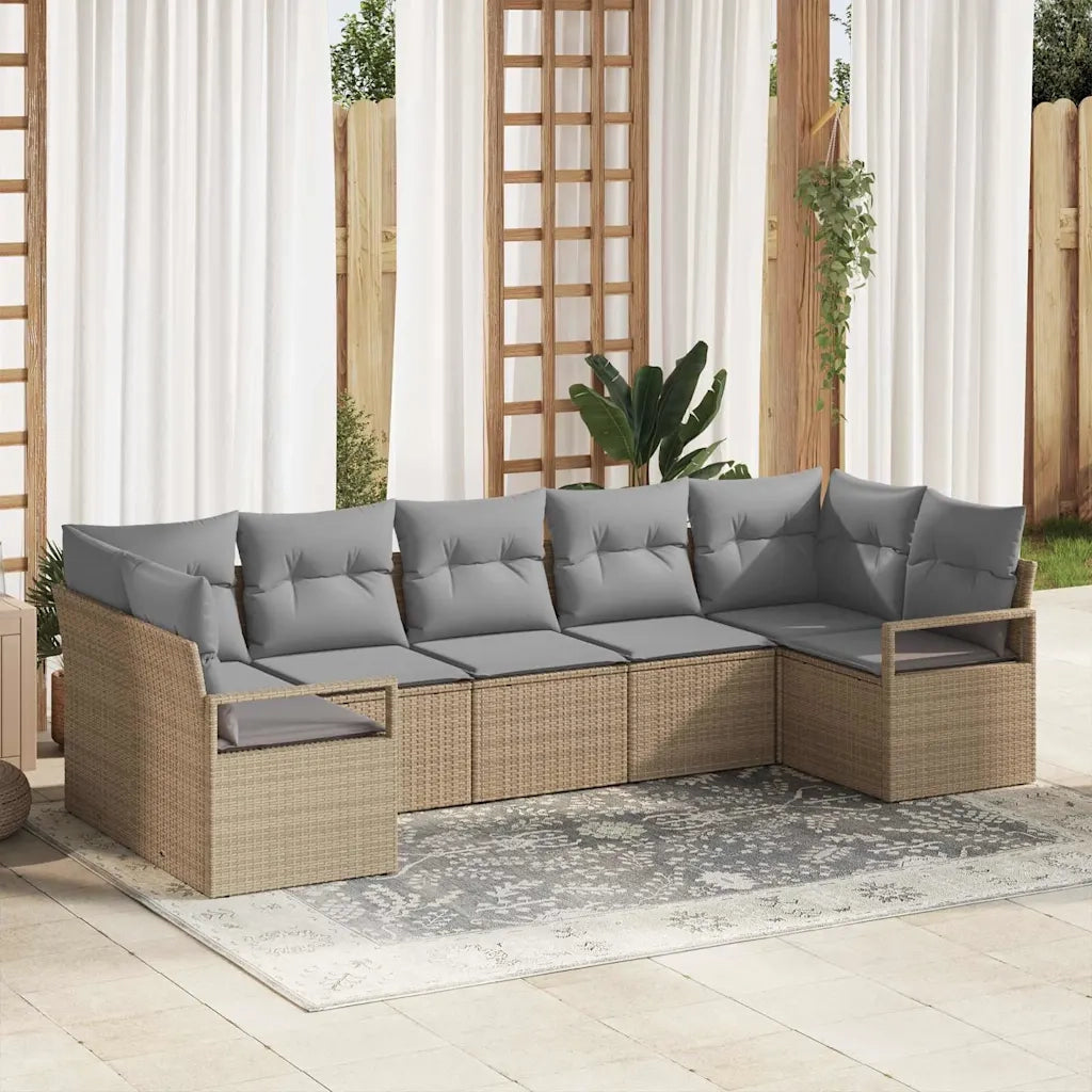 Set di divani con cuscino 7 pcs Beige polyrattan
