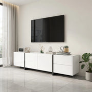 Cassettiera per TV bianca lucida con gambe nere; in truciolare; lunghezza 170 cm
