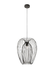 Lampada a sospensione Camp dal design industriale moderno, struttura in metallo, colore Nero, attacco E27, ideale per illuminazione d'interni.
