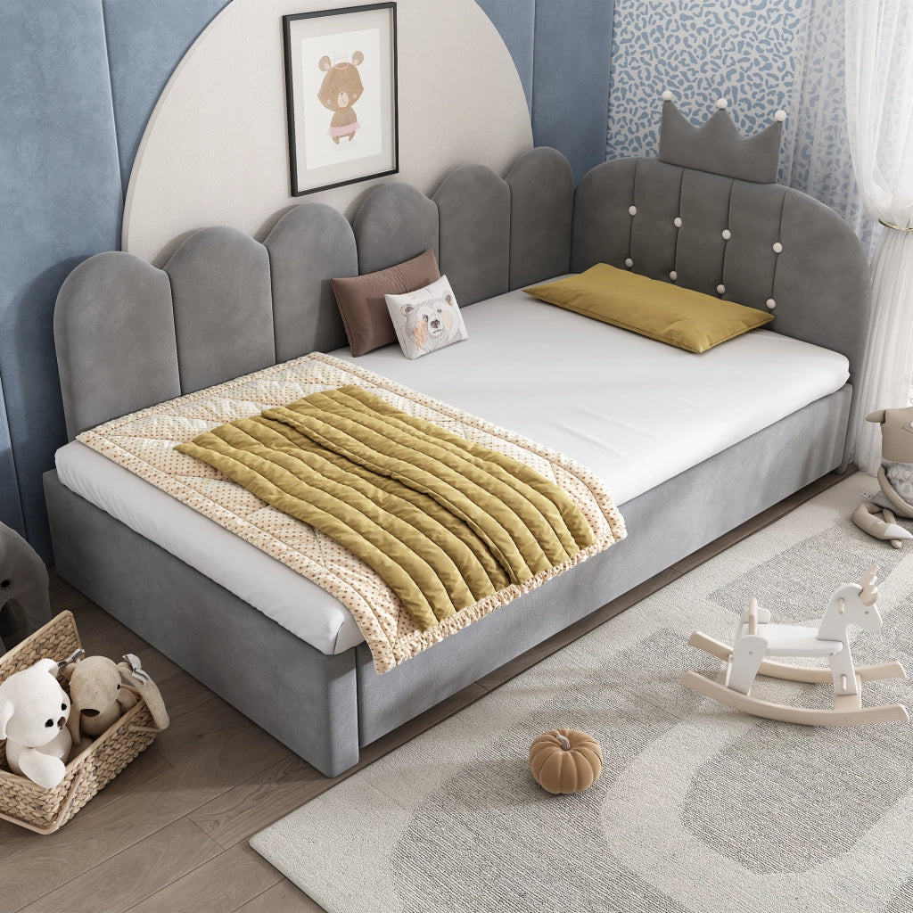 Letto divano estraibile 90 × 200 cm e 90 × 190 cm con vano letto, senza materasso, in velluto grigio
