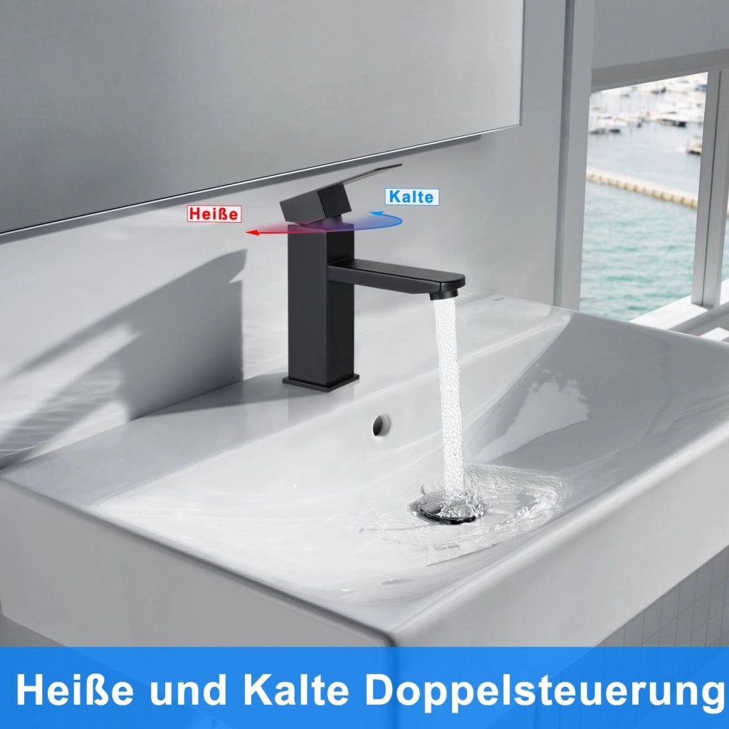 ZMH Miscelatore monocomando in acciaio inox nero miscelatore acqua calda fredda ad alta pressione per bagno