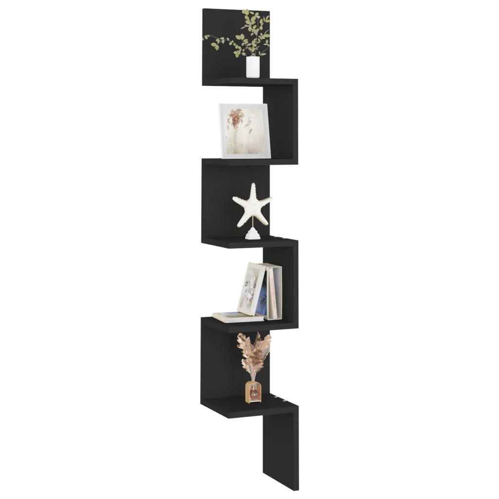 Scaffale Angolare Muro Nero 20x20x127,5cm Truciolato 807278