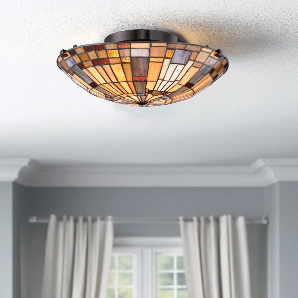 Plafoniera vetrata multicolor Inglenook Quoizel 2xE27