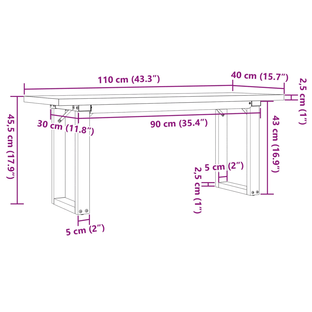Tavolino Salotto Telaio a O 110x40x45,5 cm Legno Pino e Acciaio 3282733