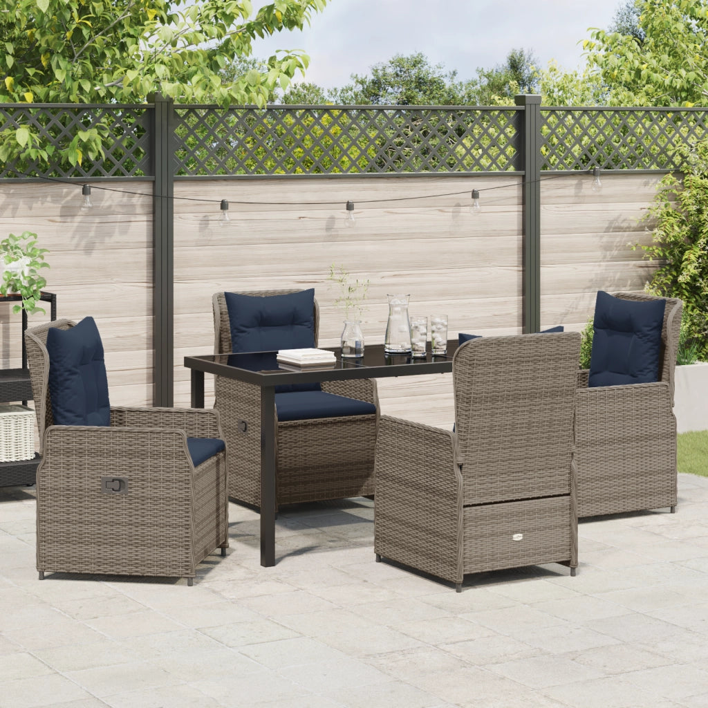 Set da Pranzo da Giardino 5 Pezzi Grigio in Polyrattan