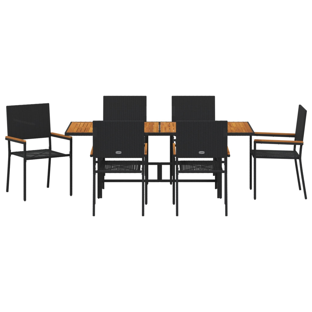 Set da pranzo per giardino  7 pezzi in polyrattan nero