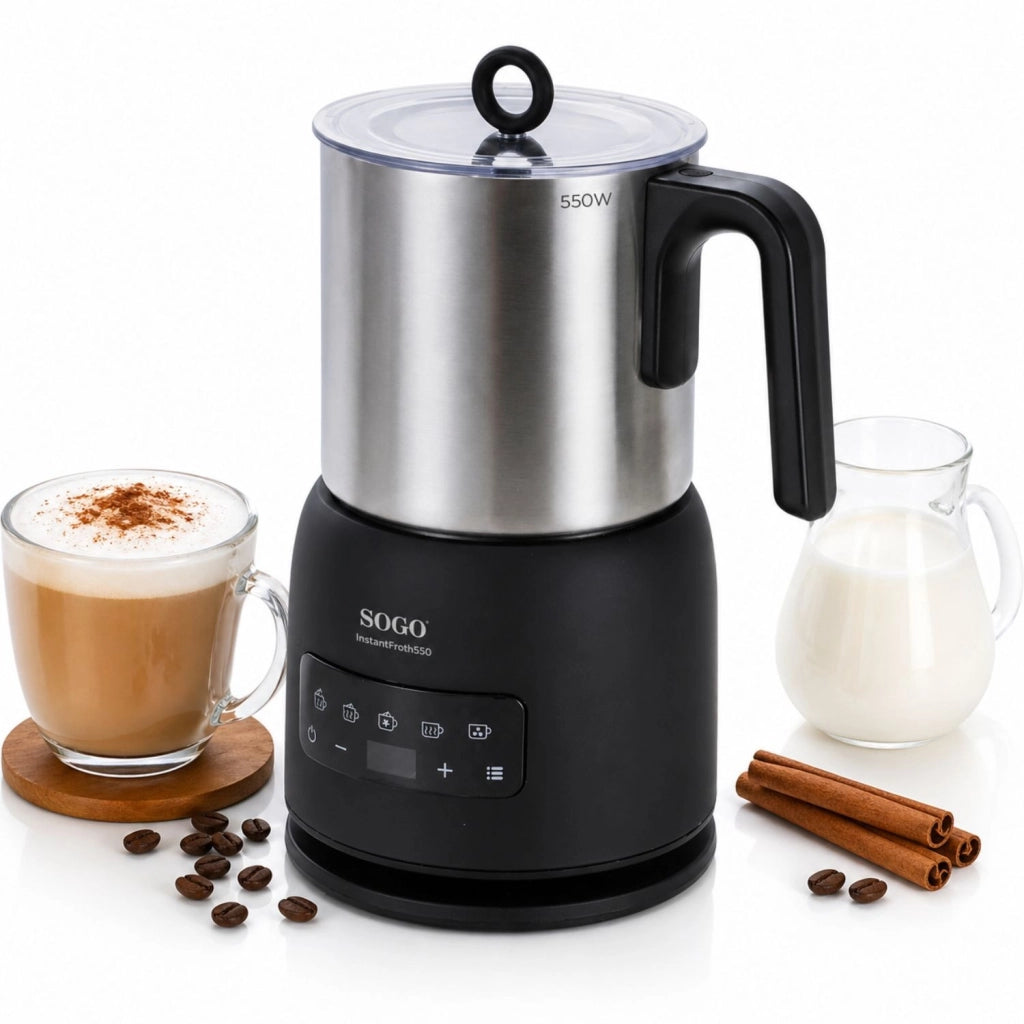 Montalatte elettrico con riscaldamento latte e cioccolata, 5 funzioni temperatura regolabile 550W con display touch - Sogo