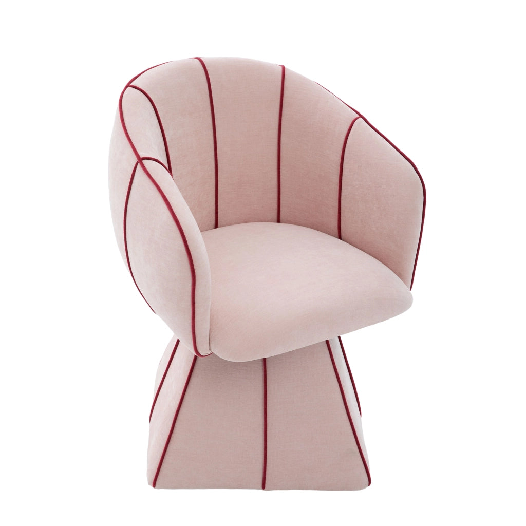 Poltrona girevole in tessuto Chenille rosa, con schienale alto, braccioli larghi e montaggio semplice