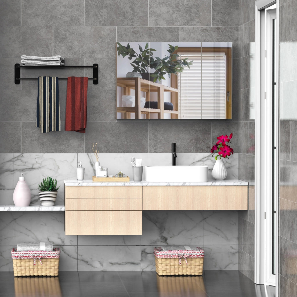 Specchio Contenitore Bagno 3 Ante ¨C Xylo ¨C Legno Bianco Rovere con Ripiani Regolabili 90x60 cm