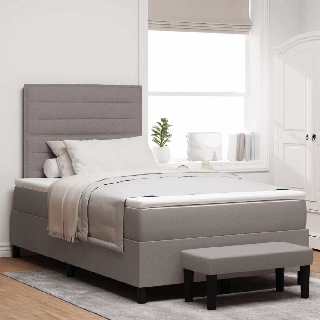 Letto con box spring con materasso e panchina taupe 120x190 cm in tessuto